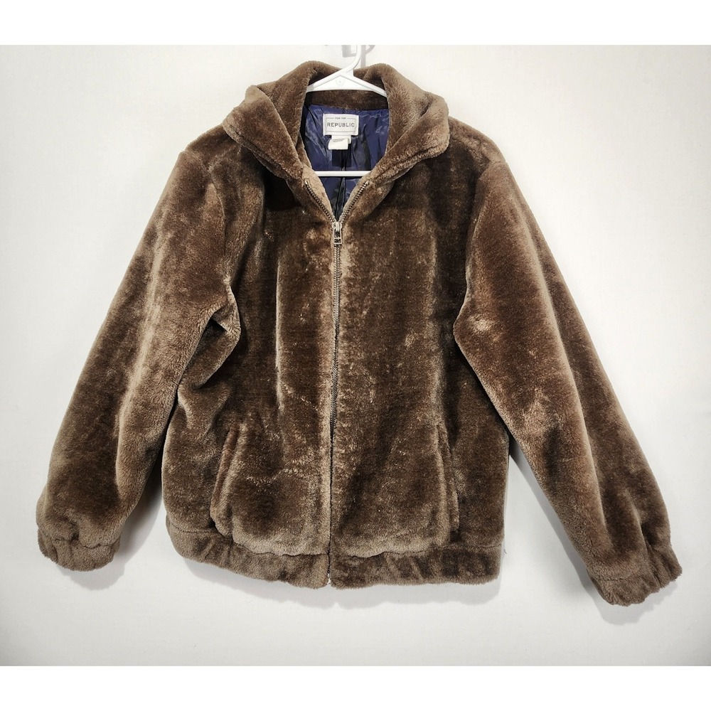 For The‎ Republic Women's Mocha Brown Faux Fur Full Zip Jacket Size M